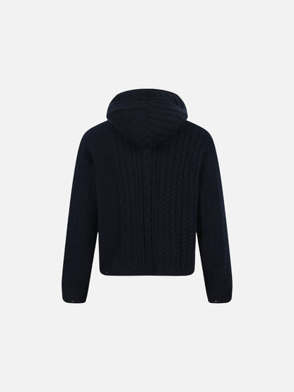 Vertical Cable Knit Hooded Cardigan