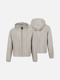 Vertical Cable Knit Hooded Cardigan