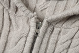 Vertical Cable Knit Hooded Cardigan