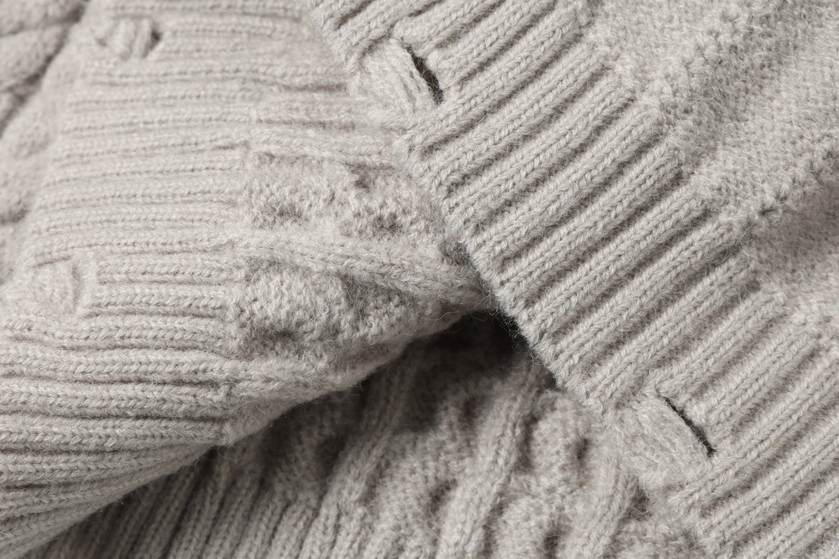 Vertical Cable Knit Hooded Cardigan