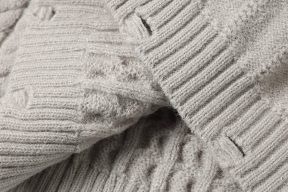 Vertical Cable Knit Hooded Cardigan