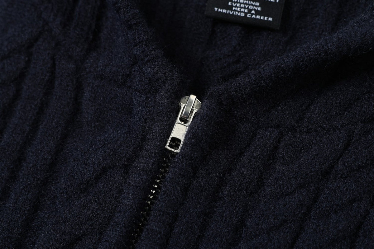 Vertical Cable Knit Hooded Cardigan