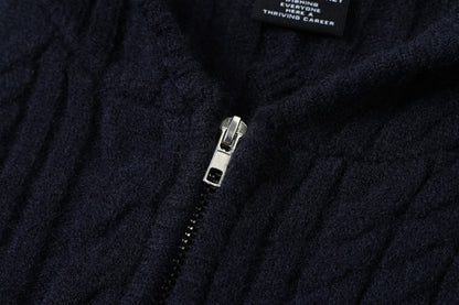 Vertical Cable Knit Hooded Cardigan