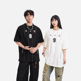 DAXUEN black oversized vertical pinstripe number 9 graphic tee