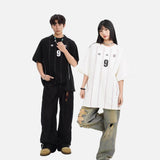 DAXUEN black oversized vertical pinstripe number 9 graphic tee