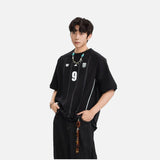 DAXUEN black oversized vertical pinstripe number 9 graphic tee