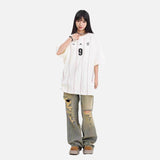 DAXUEN black oversized vertical pinstripe number 9 graphic tee