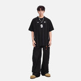 DAXUEN black oversized vertical pinstripe number 9 graphic tee