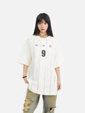 DAXUEN black oversized vertical pinstripe number 9 graphic tee
