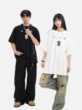 DAXUEN black oversized vertical pinstripe number 9 graphic tee