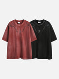 DAXUEN black vertical ribbed abstract graphic tee