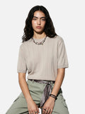 DAXUEN black vertical ribbed knit crew neck t-shirt