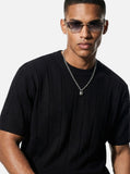 DAXUEN black vertical ribbed knit crew neck t-shirt