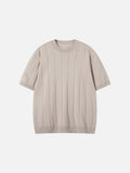Vertical Ribbed Knit Crew Neck T-Shirt