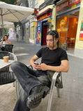 DAXUEN white vertical ribbed knit t-shirt — model photo