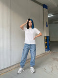DAXUEN white vertical ribbed knit t-shirt — model photo