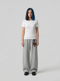 DAXUEN white vertical ribbed knit t-shirt — model photo