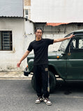 DAXUEN white vertical ribbed knit t-shirt — model photo