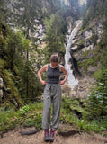 DAXUEN dark grey slim-fit vertical-seam tank top — model photo