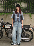 DAXUEN Short-sleeved vertical stripe polo shirt — model photo