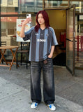 DAXUEN Short-sleeved vertical stripe polo shirt — model photo