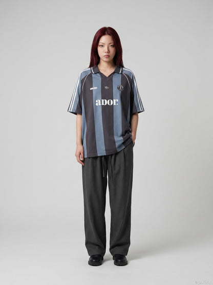 DAXUEN Short-sleeved vertical stripe polo shirt — model photo