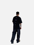 DAXUEN black oversized vertical text graphic t-shirt
