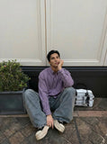 DAXUEN Long sleeve button-down shirt with grid check pattern — model photo