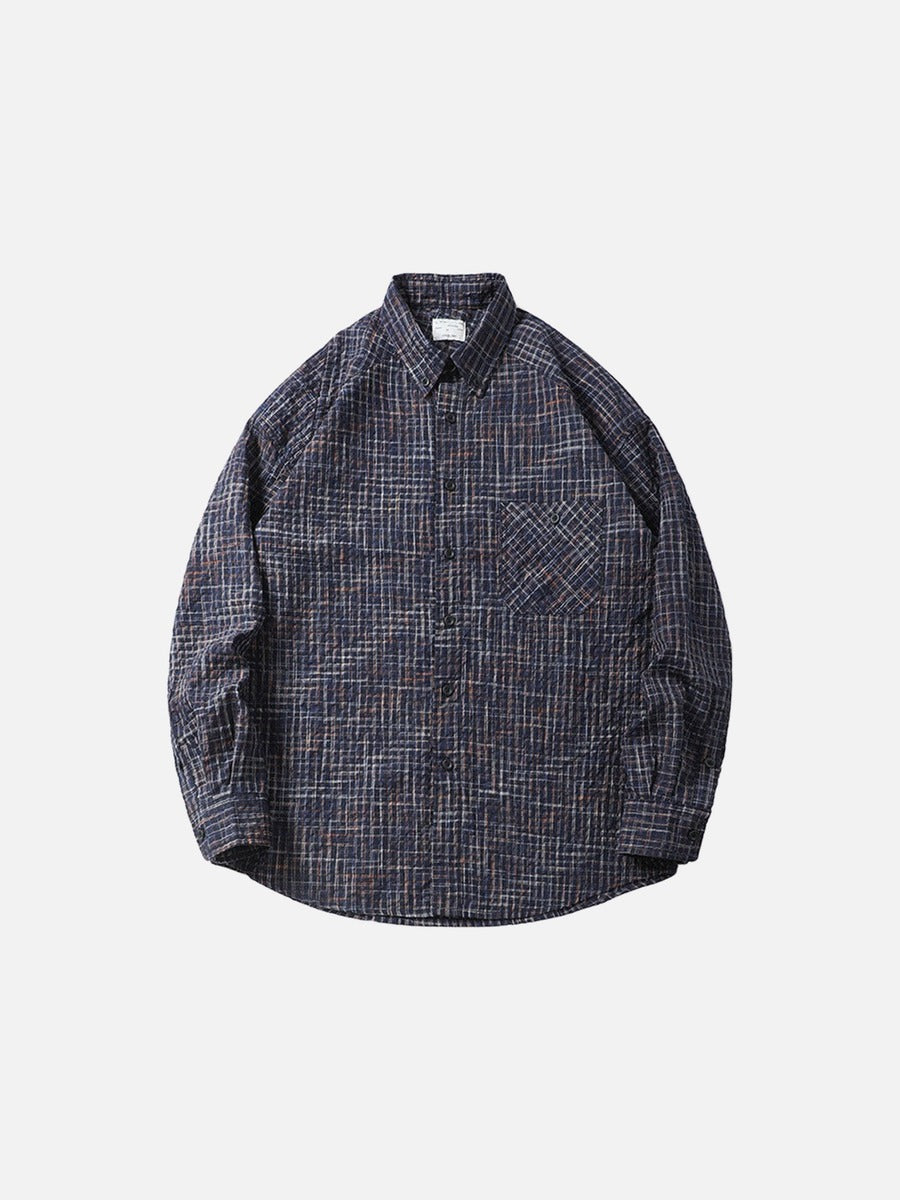 DAXUEN Long sleeve button-down shirt with grid check pattern