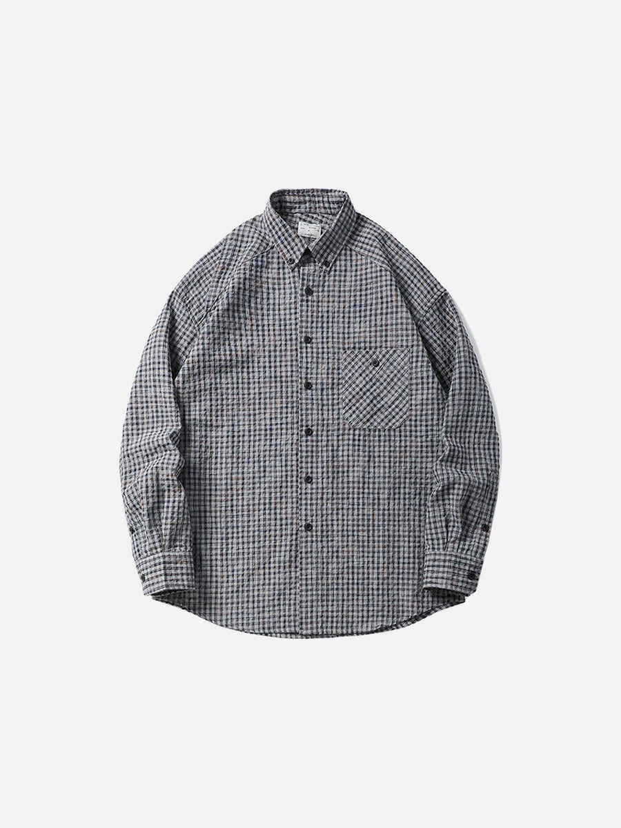 DAXUEN Long sleeve button-down shirt with grid check pattern