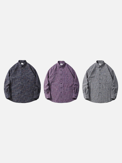 DAXUEN Long sleeve button-down shirt with grid check pattern