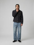 DAXUEN Light blue wide-leg denim jeans with embroidered patch — model photo