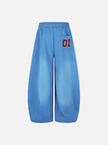 DAXUEN vibrant blue balloon-silhouette sweatpants with embroidered crest