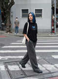 DAXUEN black oversized blue butterfly graphic tee — model photo