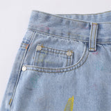 DAXUEN blue cropped wide-leg brushstroke print jeans