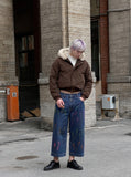 DAXUEN blue cropped wide-leg brushstroke print jeans — model photo