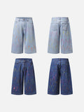 DAXUEN blue cropped wide-leg brushstroke print jeans