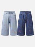 DAXUEN blue cropped wide-leg brushstroke print jeans