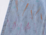 DAXUEN blue cropped wide-leg brushstroke print jeans