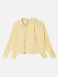 DAXUEN Pale yellow long-sleeved button-up shirt with colorful buttons
