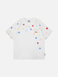 Graphic crew neck t-shirt with embroidered designs