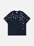 Graphic crew neck t-shirt with embroidered designs