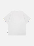 Graphic crew neck t-shirt with embroidered designs