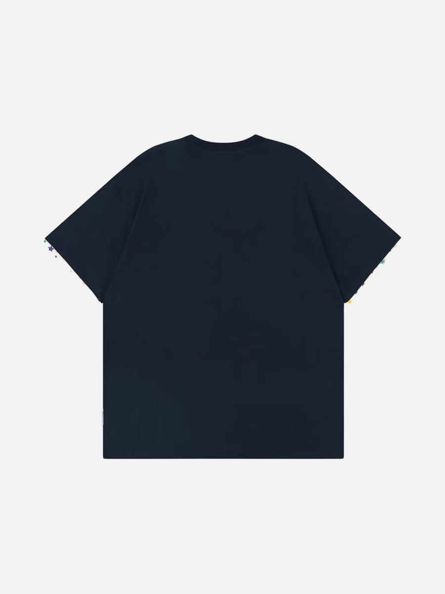 Graphic crew neck t-shirt with embroidered designs