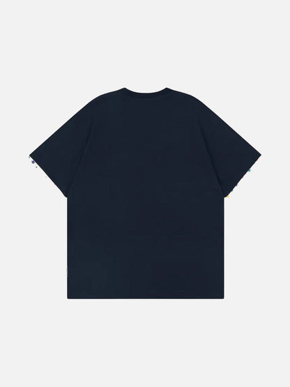 Graphic crew neck t-shirt with embroidered designs