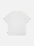 Graphic crew neck t-shirt with embroidered designs