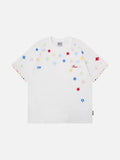 Graphic crew neck t-shirt with embroidered designs