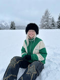 DAXUEN vibrant green colour-block track jacket — model photo