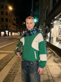DAXUEN vibrant green colour-block track jacket — model photo