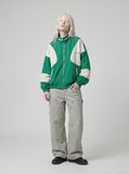 DAXUEN vibrant green colour-block track jacket — model photo